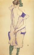 Egon Schiele, Standing Girl in Blue Dress and Green Stockings.Back Viwe (mk12)